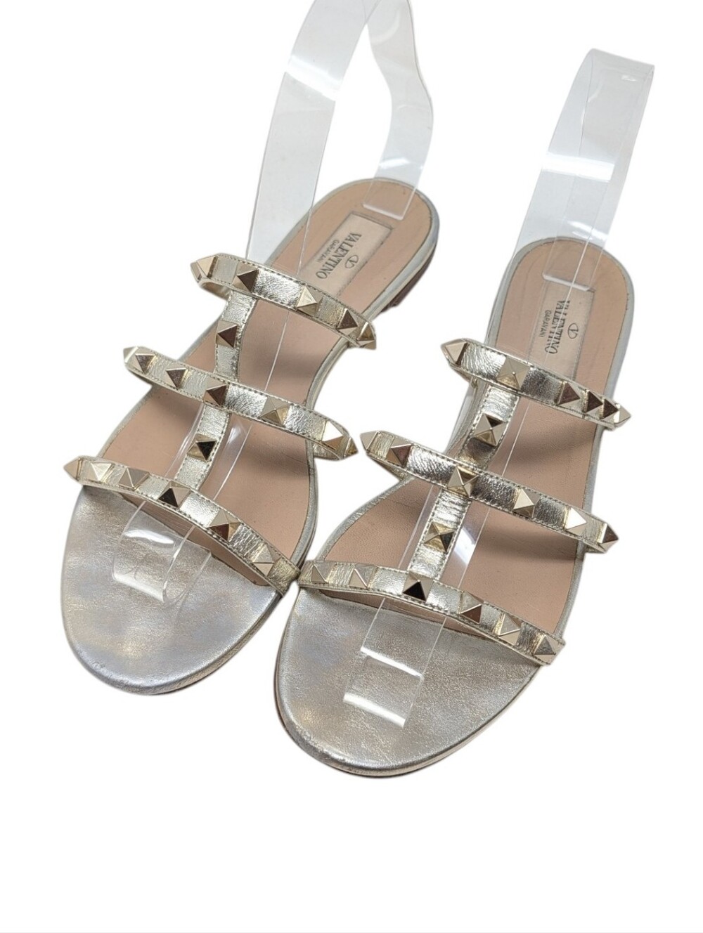 Valentino Garavani Gold Rockstud Cage Gladiator Flat Sandals Size EU 37.5